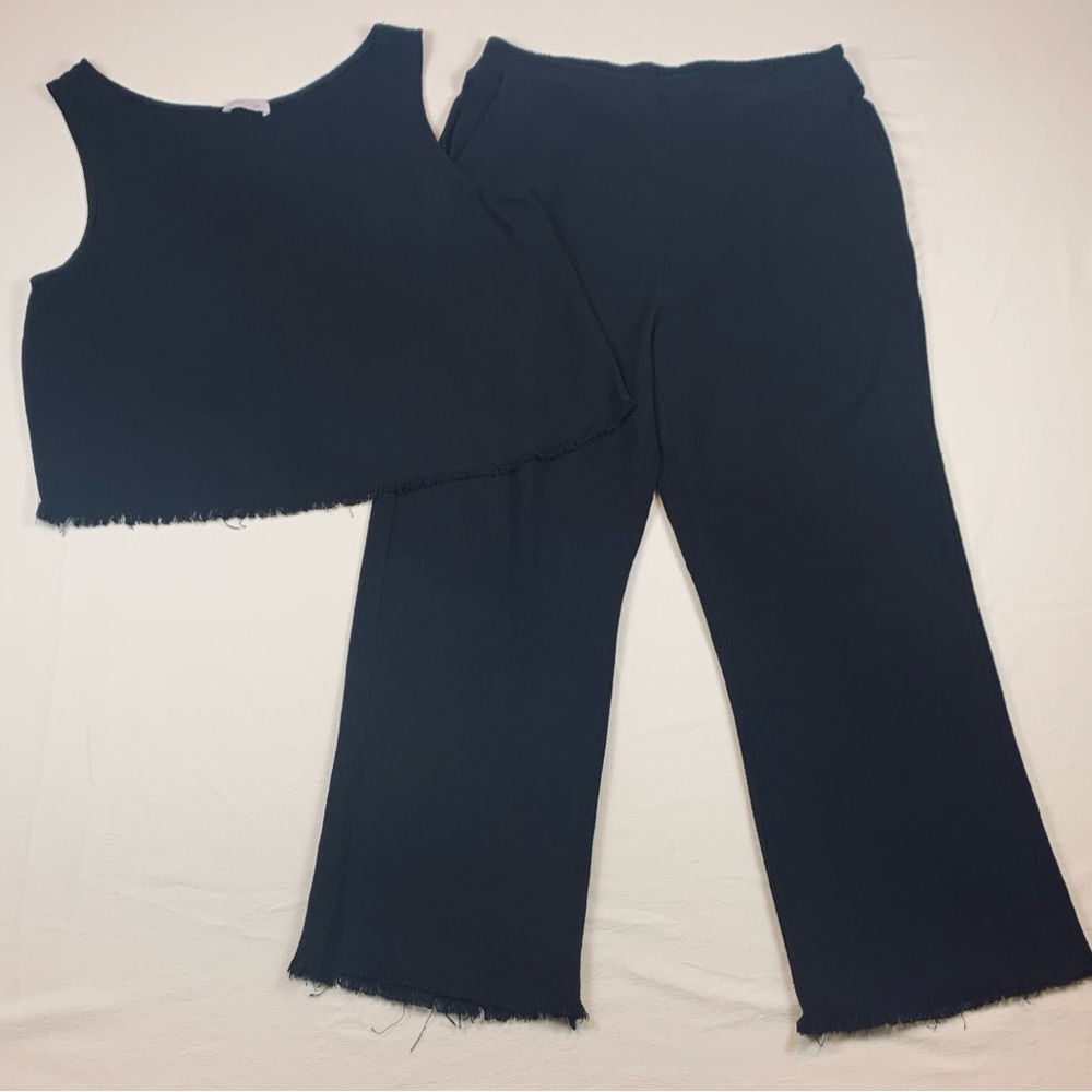 Pink Lily Pant (small)‎ & Top (medium) Set Black Viscose Linen Blend EUC Pockets